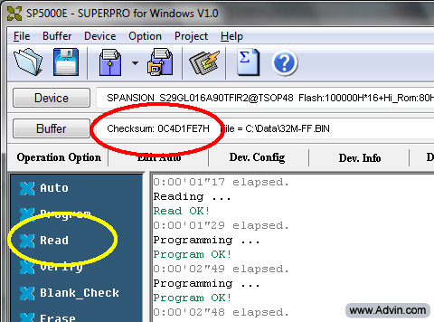 EPROM programmer screen